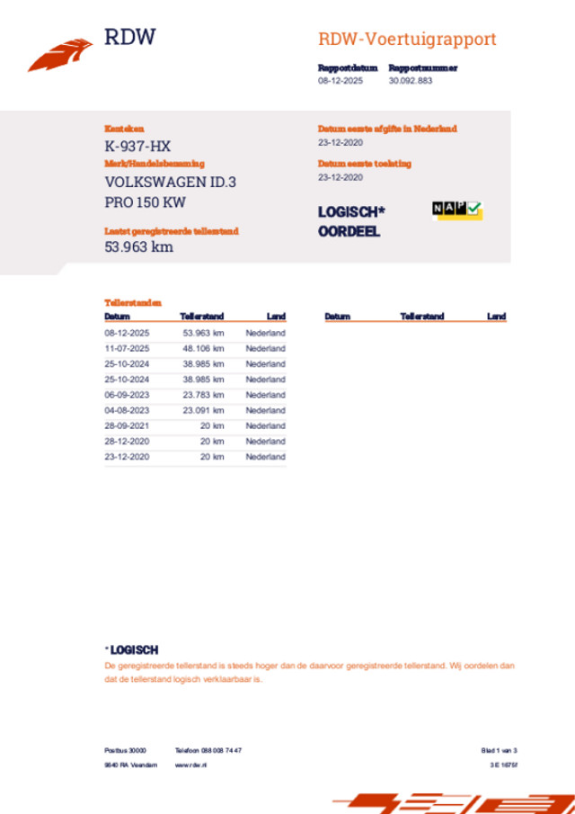 Volkswagen ID.3 (K937HX) met abonnement